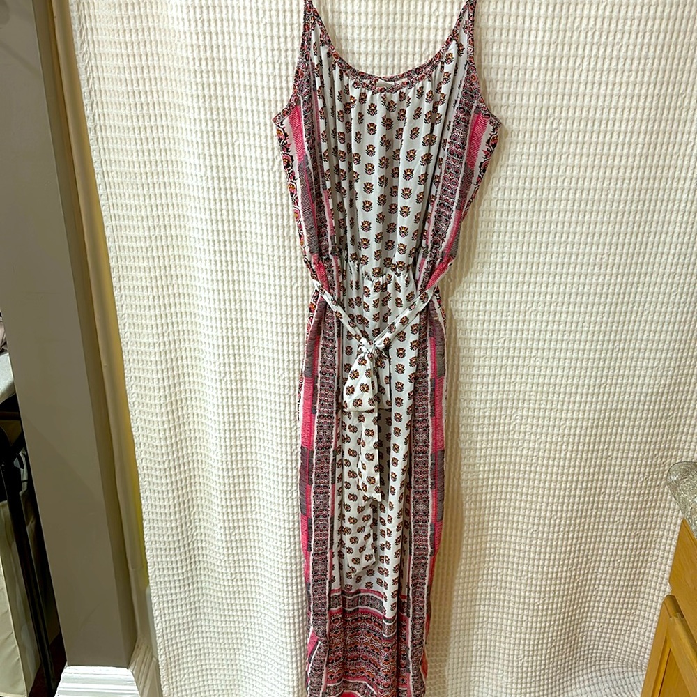 GAP White Maxi Dress with Pink and Brown Print